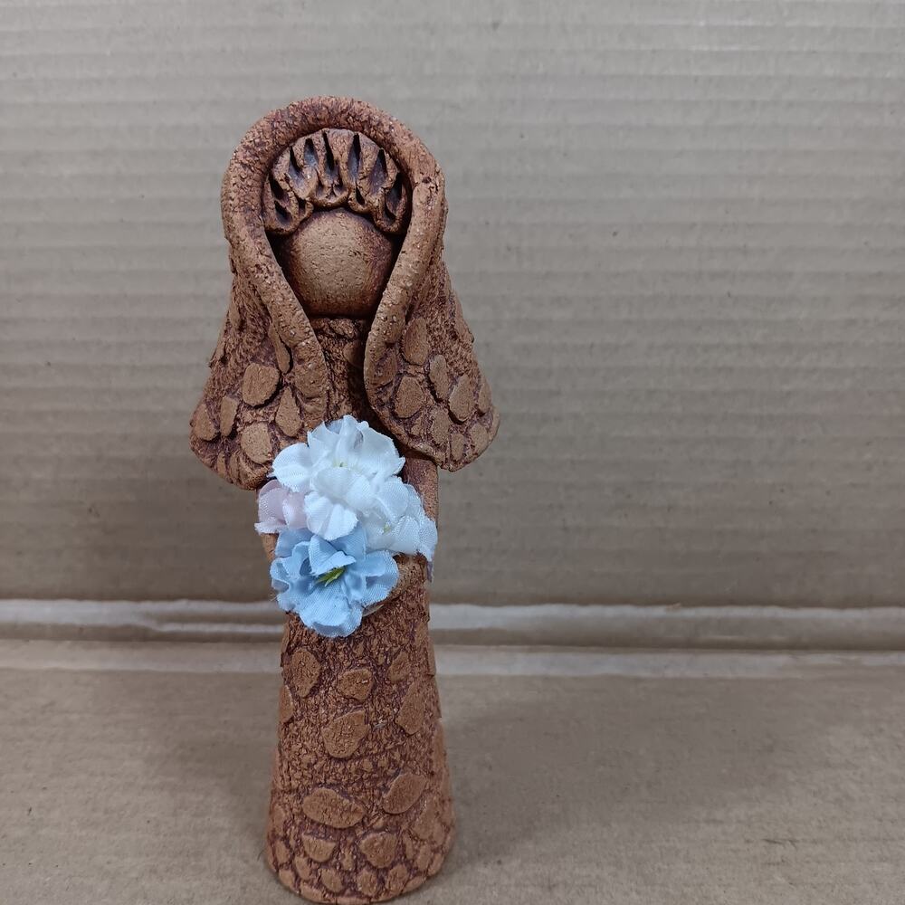Terracotta “Woman Getting Married” Vintage Figurine - Holding Flowers Signed